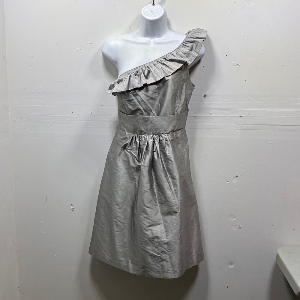 Lula Kate Silver Silk One Shoulder Dress Size 12